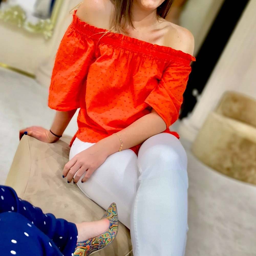 Sexy Dark Coral Off-the-Shoulder Flowy Top